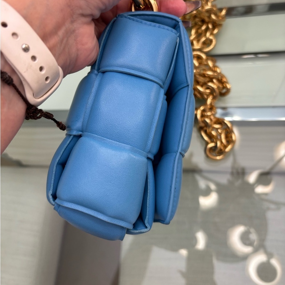 Authentic Blue Quilted Padded Chain Cassette Bag - Picture 6 of 13